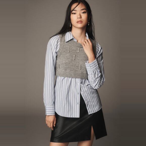 NEW Anthropologie Maeve Embellished Crop Vest & Buttondown Twofer Top Medium - Picture 1 of 14